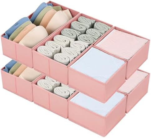 DIMJ Drawer Organizers for Clothing, Set of 8 Dresser Drawer Organizers, Fabric Closet Organizers and Storage, Drawer Dividers for Baby Clothes, Socks, Belt, Tie (Pink)