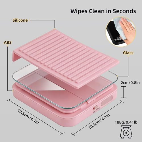 ShanSon Mini Coffee Scale with Timer,0.1g High Precision Espresso Scale,2kg/0.1g Digital Kitchen Scale with Flow Rate,USB-C Rechargeable,Waterproof Surface,Auto Timer for Pour Over & Espresso,Pink