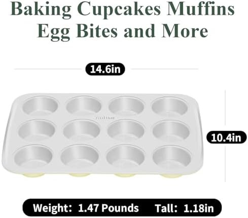 Nonstick Ceramic 12 Cup Muffin Pan, Cupcake Pan for Baking, Non-Toxic Muffin tin, Ceramic Coating, PTFE & PFOA Free, Oven Safe 550°F, Aluminized Steel (Yellow)