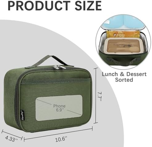 FlowFly Kids Lunch box Insulated Soft Bag Mini Cooler Back to School Thermal Meal Tote Kit for Girls, Boys, Green