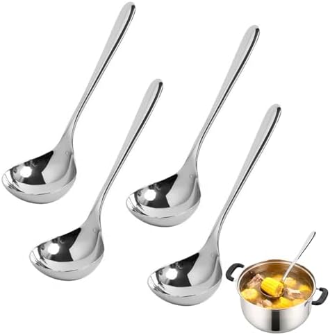 4 Pcs Small Ladle Sauce Ladle SUS 304 Stainless Steel Small Serving Ladles Gravy Soup Spoon Ladles 8-Inch (Silver)