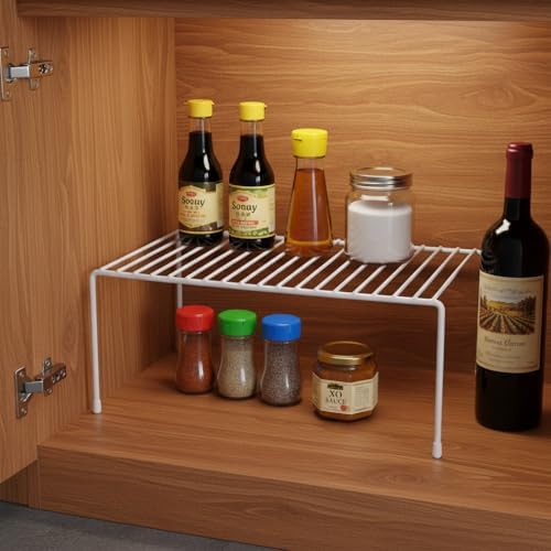 4-Pack Medium (13x8.5inch) Kitchen Organizer Rack, Kitchen Shelves for Spice Organization for Cabinet, Pantry Organizers and Storage, Spice Rack, Desk Organizer, White