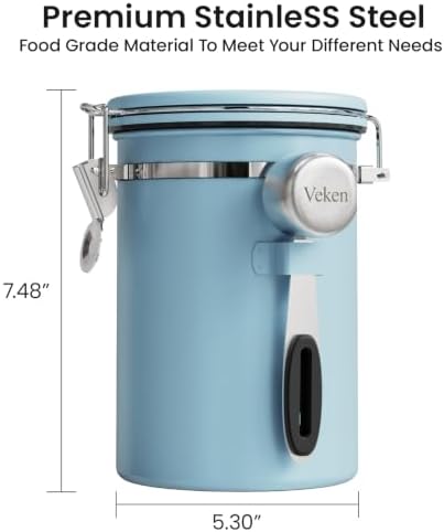 Veken Coffee Canister with Window, Airtight Stainless Steel Container, 22OZ