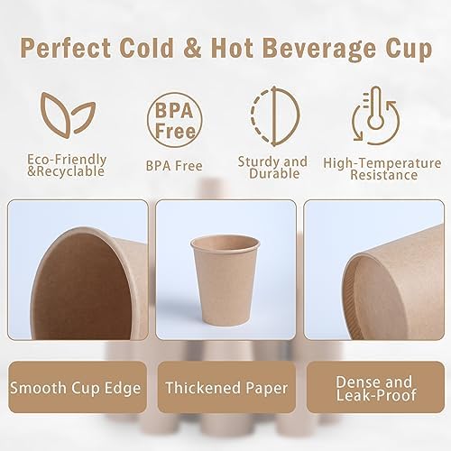 Lamosi 180 Count 16 oz Kraft Paper Cups, Disposable Paper Coffee Cups