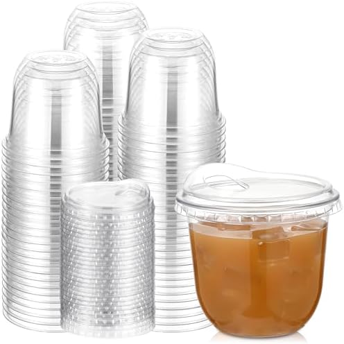 Baderke 100 Pcs Round Bottom Plastic Cups with Lids Clear Togo,10 Oz