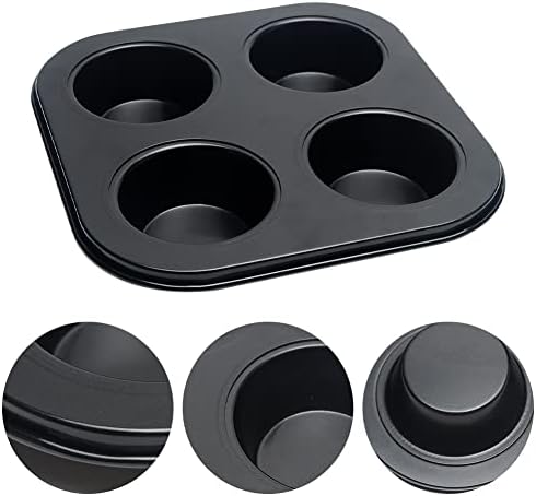 4 Cup Muffin Pan for Oven Baking, Carbon Steel Cupcake Baking Pan Nonstick Round Mini Muffin Tin Pie Pans Cake Mold for Making Muffins Cupcakes Frittatas Tarts Pudding(Black 1 pc)
