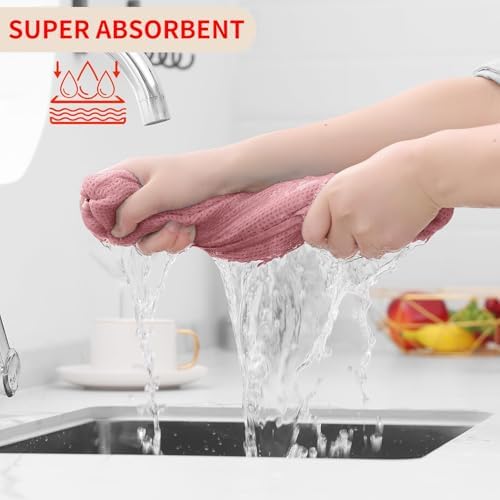 Homaxy 100% Cotton Waffle Weave Kitchen Dish Cloths 24-Pack, Dried Rose