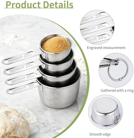 -BINGBING- Measuring Cups of 4, Stainless Steel Measuring Cups, Stackable