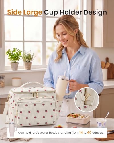LOVEVOOK Corduroy Lunch Box for Women Wide Opening Cute Insulated Lunch Box