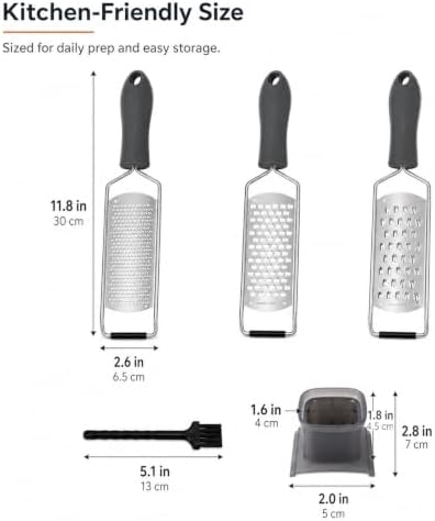 Stainless Steel Cheese Grater Set, Set of 5 Kitchen Grater & Peeler & Slicer, Multi-Purpose Kitchen Zester Grater for Cheese Garlic Nutmeg Vegetables