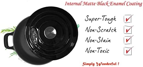 La Cuisine Enameled Cast Iron Braiser Sauté Pan Shallow Dutch Oven with Lid Internal Matt Black Enamel Coating 3.75 QT 11" / 28cm Ø, Oven-Safe 550°F/276°C, For GlassTop, Black