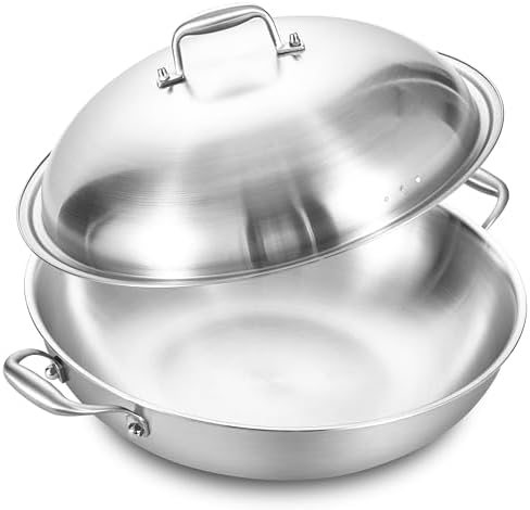 14.5 Inch Stainless Steel Wok with Steel Lid | Jumbo Cooker | Dual Handles