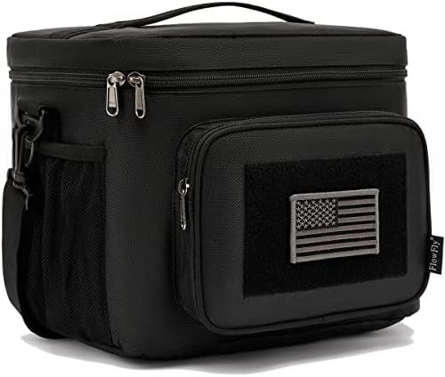 FlowFly Tactical Lunch Bag Large Insulated Lunch Box Cooler Tote for Men, Women with MOLLE/PALS Webbing (Black, Large)