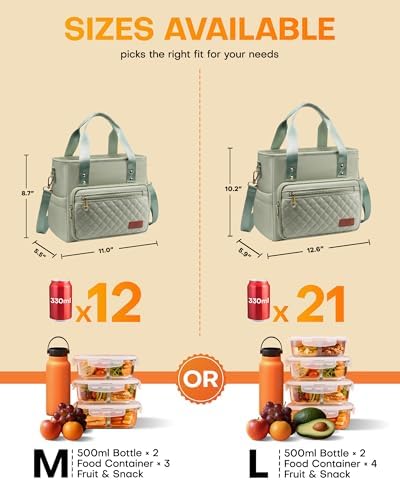 HOTOR Lunch Box Women Insulated Tote Bag Multiple Pockets Green