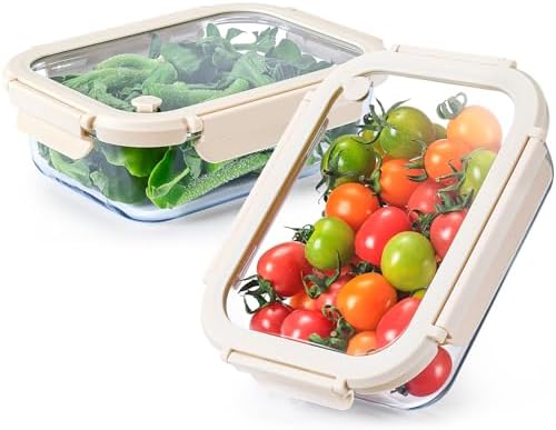 NUTRIUPS Glass Food Storage Containers with Glass Lids, 35 OZ, Set of 2