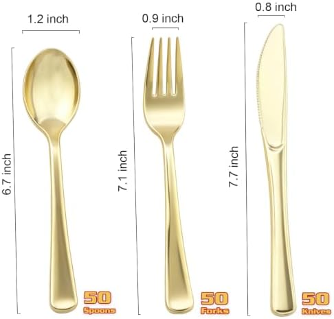 MOACOCK 150 Pcs Light Gold Heavy Duty Plastic Silverware
