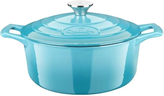 La Cuisine Enameled Cast Iron Dutch Oven Casserole Dish Pot with Lid, 5 QT 10.2" /26cm Dia. Internal Matt Black Enamel Coating for bread baking,Teal Enamel Finish Exterior, Oven Safe up to 500° F