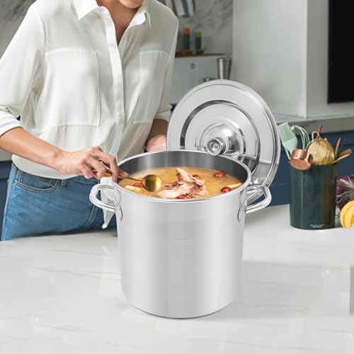 22 Quart 304 Stainless Steel Stockpot Commercial Large Stock Pot with Lid & Handles, Cookware Soup Pot for Boiling Cooking Stew, Induction Cooking Pot for Home Restaurant Hotel (21L/22Qt)