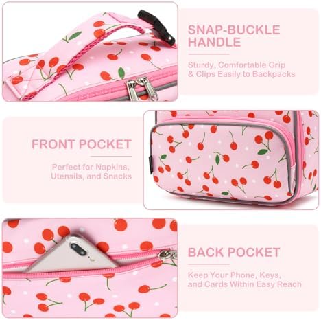 FlowFly Kids Lunch box Insulated Soft Bag Mini Cooler Back to School Thermal Meal Tote Kit for Girls, Boys,Cherry