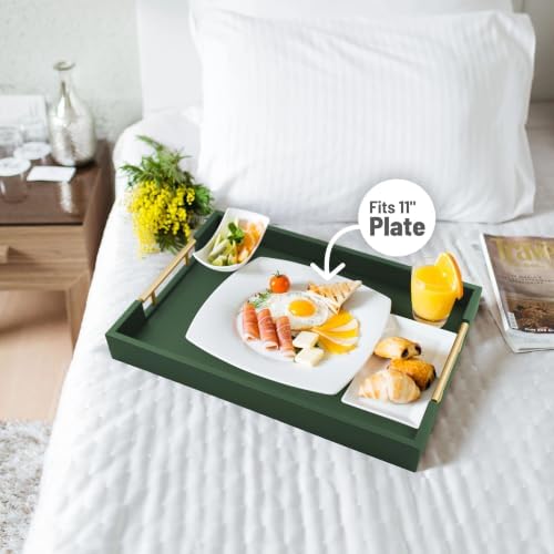 ATZYmolin 17"x12" Leather Serving Tray, Gold Handle Vanity Platter, Green