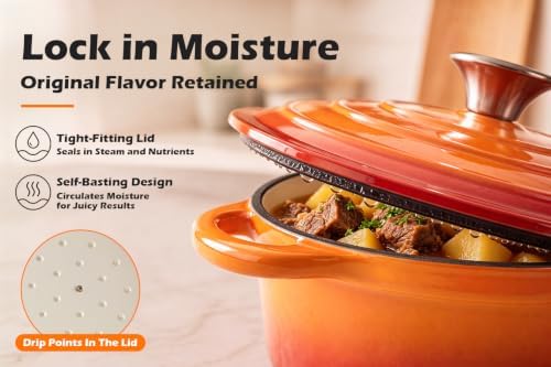 Leonyo 2-Quart Small Enameled Cast Iron Dutch Oven Pot with Lid, Orange