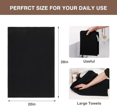 Homaxy 100% Cotton Oversized Waffle Weave Kitchen Towels 8-Pack, Black