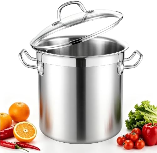 E-far 12 Quart Tri-Ply Stock Pot with Lid, Stainless Steel Cooking Pot