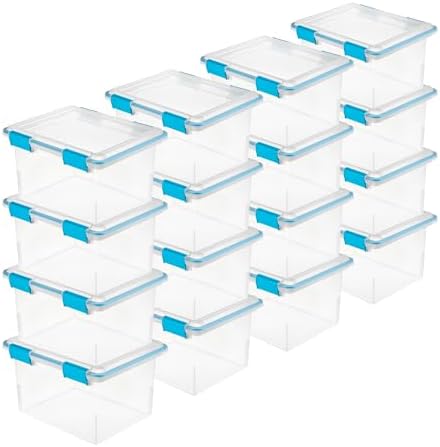 Sterilite Gasket Storage Box with Lids for Home & Office, 32 Quart, 16-Pack
