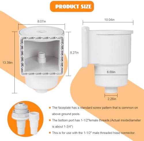 Above Ground Pool Skimmer Kit,Thru-Wall Skimmer with Accessories,Heavy Duty WallMount Pool Skimmer for Standard Pool Wall Openings,for Filter Leaves, Hair ect.(White)