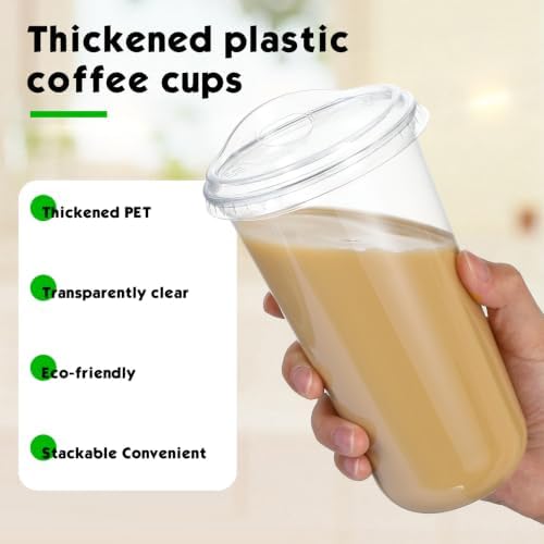 Baderke 500 Pcs Round Bottom Plastic Cups with Lids Clear Togo,20 Oz
