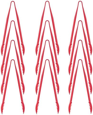 Carlisle FoodService Products Carly Tongs, Plastic Serving Tongs, for Kitchens, Restaurants, and Catering, Acetal, 8.85 Inches, Red, (Pack of 12)