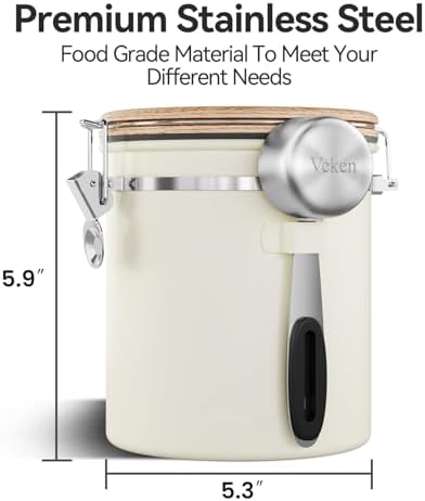 Veken Coffee Canister with Window, Airtight Stainless Steel Container, 16OZ