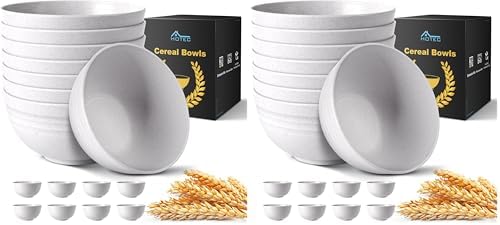 HOTEC Unbreakable Wheat Straw Cereal Bowls - Microwave & Dishwasher Safe Soup and Salad Bowls BPA Free, Set of 8, 26oz, White (Pack of 2)