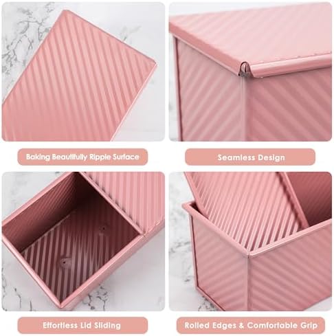 Premium Pink 13-inch Pullman Loaf Pan with Lid - Perfect for Baking Professional-Grade Sandwich Bread, PFOA & PTFE Free, Healthy & Stylish Non-Stick Bread Loaf Pan for Homemade Bread