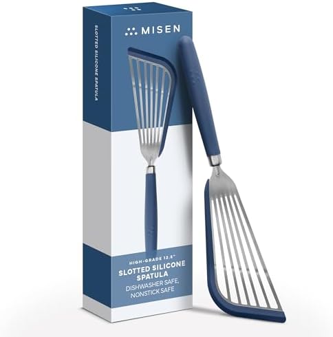 Misen Fish Silicone Spatula - Slotted Turner for Cooking - Perfect for Frying - Heat Resistant - Dishwasher Safe -1mm Thick Flexible Flipper - Soft Silicone Grip Handle for Easy Use