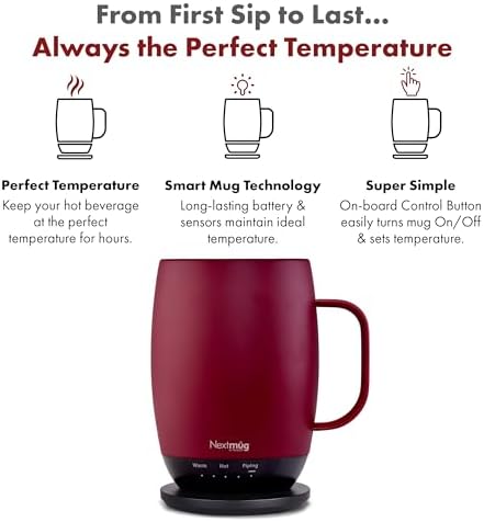 Nextmug Plus - Temperature-Controlled, Self-Heating Coffee Mug
