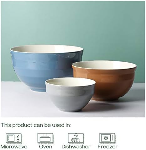 DOWAN Mixing Bowls Set of 3, 4.25/2/0.5 Qt Ceramic Mixing Bowls, Easy-Grip & Stability Design, Mixing Bowls for Kitchen, Nesting Bowls for Space Saving Storage, Versatile for Cooking, Baking, Prepping