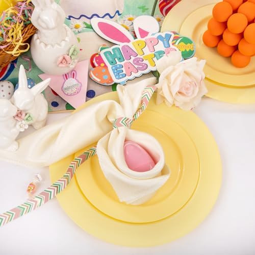 FLOWERCAT 60PCS Yellow Plates - Heavy Duty Yellow Plastic Plates Disposable 10.25inch & 7.5inch for Birthday Party/Wedding/Spring - Serve for 30 guests