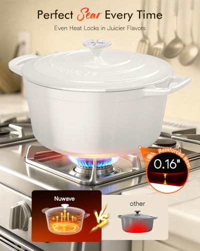 Nuwave 6 Qt PFAS-Free Enamel Cast Iron Dutch Oven Pot w/Lid, Vanilla Cream