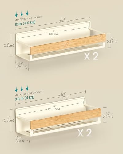 SONGMICS 4-Pack Strong Magnetic Real Bamboo Spice Racks for Fridge