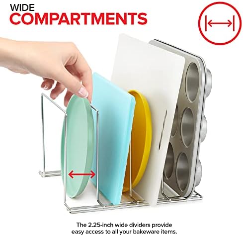 Stock Your Home Kitchen Cabinet Organizer, Chrome (2 Pack) Steel Baking Sheet Holder with 4 Slots for Cabinet, Bakeware Organizer, Divider for Cutting Boards, Pot Lids, Pan Lids, Cookie Sheets