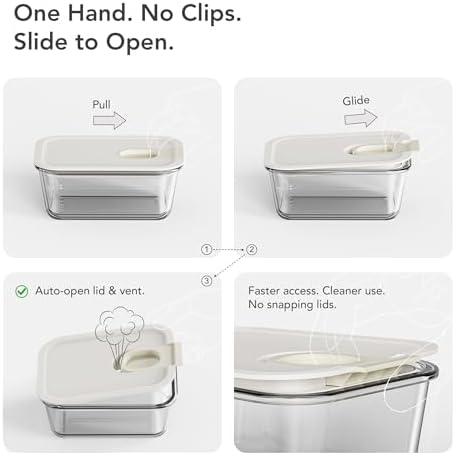 GENICOOK 4 Pack Glass Meal Prep Containers with One-Hand Slid BPA Free