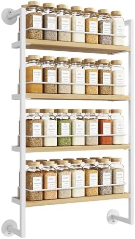 IBUYKE 4 Tier Spice Rack Wall Mount for Kitchen,Natural TLJ016R