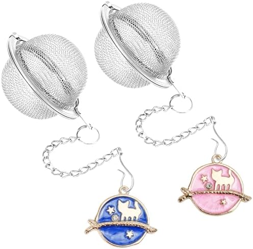 2Pcs Tea Infuser, 2.1 inch Tea Ball with Planet Cat Pendant,Tea Strainer