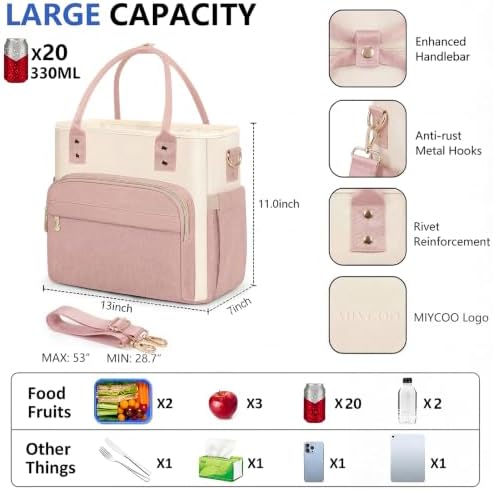 MIYCOO Insulated Lunch Bag Women, Large Tote Lunch Box for Work, 18L