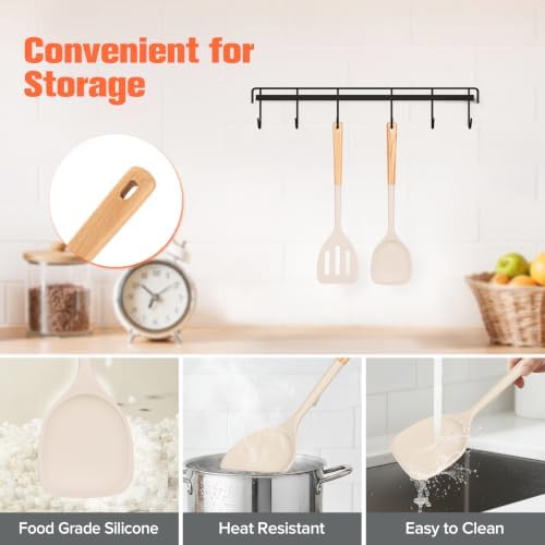 Extra Large Silicone Spatula Turner Set with Wooden Handle
