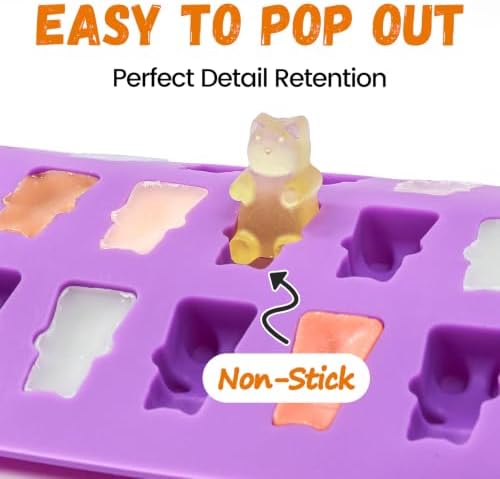 Gummy Bear Mold Silicone, Fruit Snack Molds Gummies Trays Molds with Dropper for Candy Chocolate, 4Pcs Medium & Mini