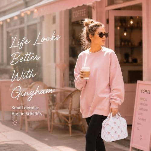 LOVELYWIND Lunch Box for Women, Insulated Lunch Bag, Cute Bow Print Tote