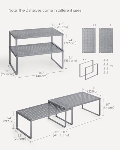 SONGMICS Set of 2 Metal Spice Racks, Stackable Expandable Shelf Risers