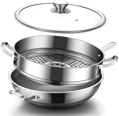 Toutrop 14 Inch Hybrid Stainless Steel Wok with Lid & Steamer Basket,Nonstick Stir Fry Pan, PFOA-Free,Stay-Cool Handle,Works on Induction,Dishwasher & Oven Safe